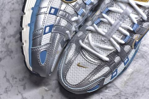 Nike P-6000 White Metallic Silver Blue Gold Running Shoe BS-59674
