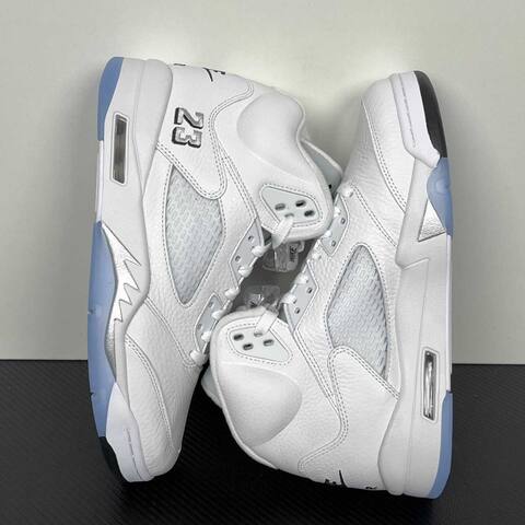 Jordan Air Jordan 5 HQ7978-103 White Metallic Silver Black Blue Basketball Shoe BS-87293
