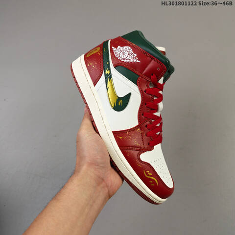 Nike Air Jordan 1 Retro Mid OG White Red Green With Gold Accents 36 46B Basketball - Women's (BS-63286)
