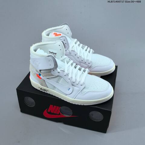 Nike Off-White x Air Jordan 1 Retro High OG White Cream With Gray Suede And Orange Blue Accents 36 48B Casual - Women's (BS-66145)