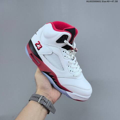 Jordan Air Jordan 5 Retro White Red Black 40 47 5 Basketball - Men s BS-65823