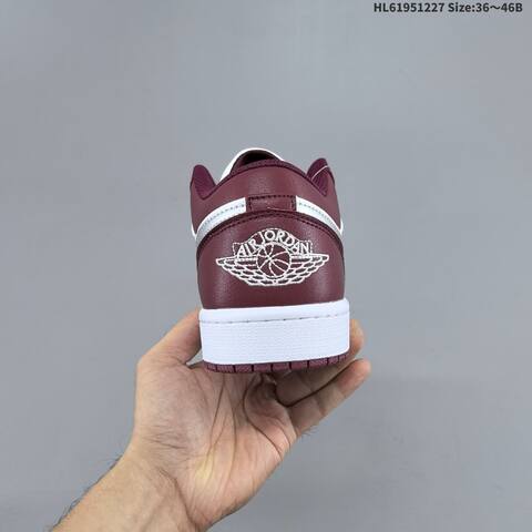 Jordan Air Jordan 1 Low Burgundy And White With Gray Swoosh 36 46 Basketball - Unisex (BS-67247)