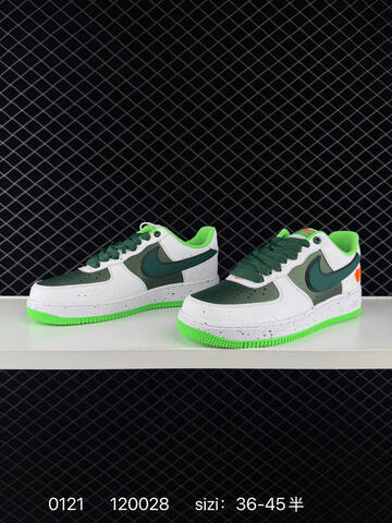 Nike Air Force 1 07 Low White Green With Dark Green Accents And Neon Green Sole 36-45 Casual - Unisex (BS-73041)