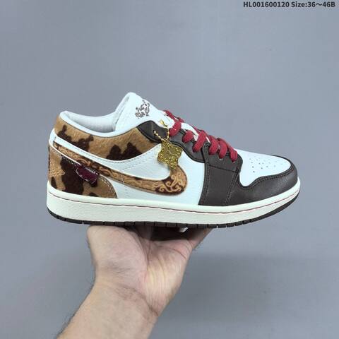 Jordan Air Jordan 1 Low White Brown Red With Gold Accents 36 46B Lifestyle - Women's (BS-66913)
