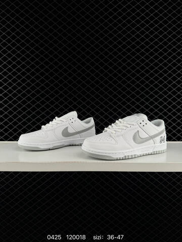 Nike SB Dunk Low Pro White With Metallic Silver Accents 94 Heel Embroidery Supreme Midsole Marking EU 36-47 Skate - Unisex (BS-71876)