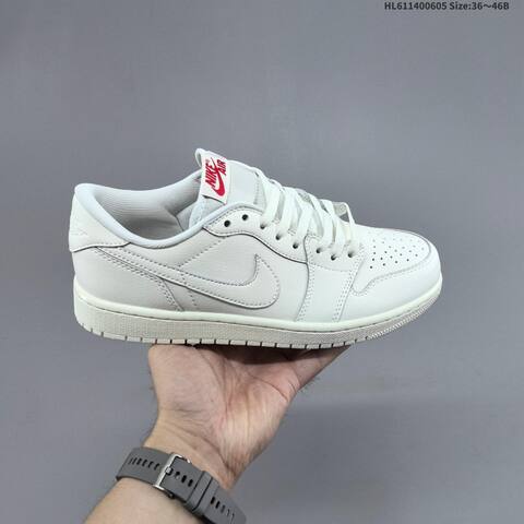 Nike Air Jordan 1 Low White Grey With Red Accents 36 46B Basketball - Women's (BS-65801)
