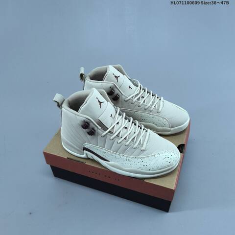 Jordan Air Jordan 12 Light Beige White With Maroon Accents 36-47B Basketball - Women's (BS-65788)