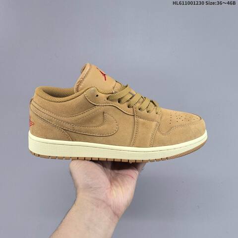 Jordan Air Jordan 1 Low HV4089-200 Tan Brown Suede With Sail Midsole And Red Accents EU 36-40 Casual - Unisex (BS-67171)