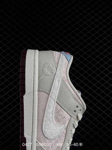 Nike Dunk Low Light Bone Pale Ivory Burgundy Crush With Velvet Swoosh And Pink Accents EU 36-40 With Half Sizes Skate - Unisex BS-71838