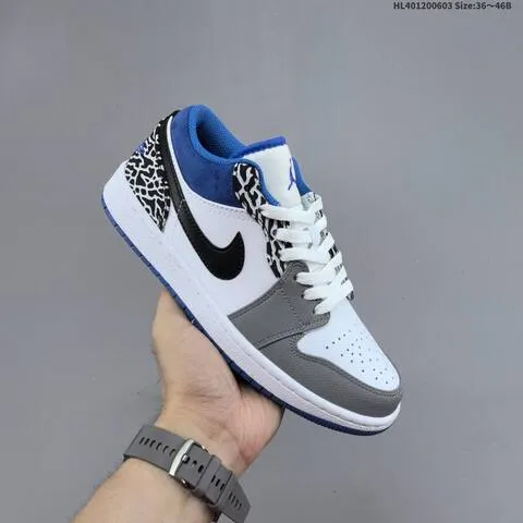 Jordan Air Jordan 1 Low White Gray Blue Black With Elephant Print 36 46B Casual - Women s BS-65811
