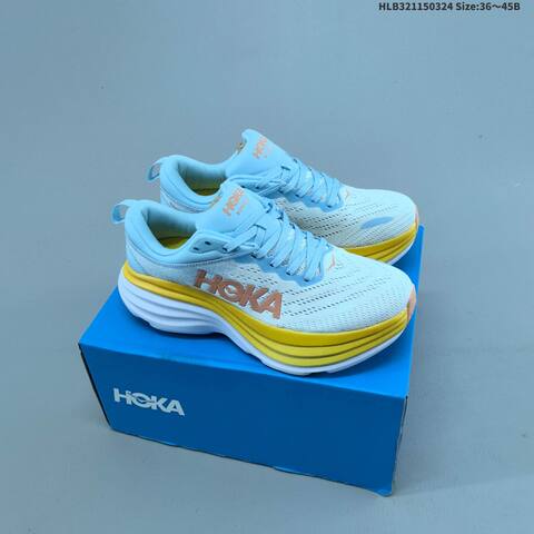 HOKA Bondi 8 Light Grey Pale Yellow Neon Yellow EU 36-45 Running Shoe Running Sneakers - Unisex (BS-69375)