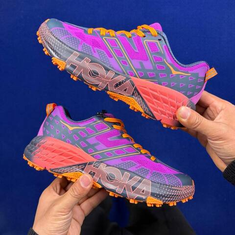 HOKA Speedgoat 2 Purple Orange Dark Grey Coral Trail Shoe Trail Running Sneakers (BS-86814)