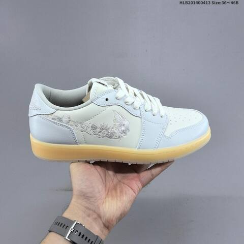 Jordan Air Jordan 1 Low Light Blue White With Floral Embroidery And Gum Sole EU 36-46 Basketball - Unisex (BS-66203)