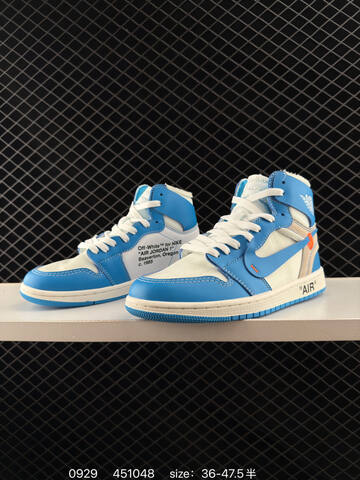 Jordan Off White x Air Jordan 1 Retro High OG UNC White Blue Cream Orange EU 36-47 5 Basketball Shoe - Unisex BS-80602