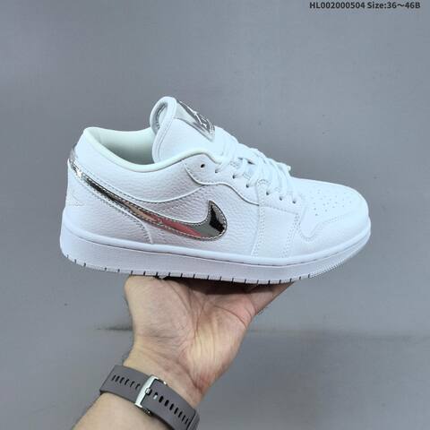 Jordan Air Jordan 1 Low White Metallic Silver 36 46B Casual - Women's (BS-66046)