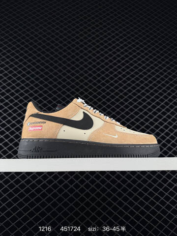 Nike Air Force 1 07 Low Tan Cream With Black Swoosh EU 36-45 Casual - Unisex (BS-73659)