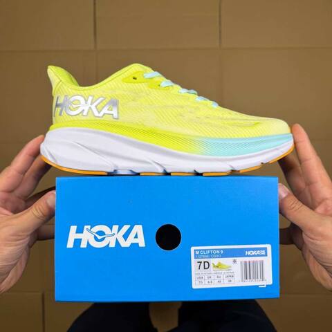 HOKA Clifton 9 Neon Yellow Light Blue White Orange Running Shoe Running Sneakers BS-86858