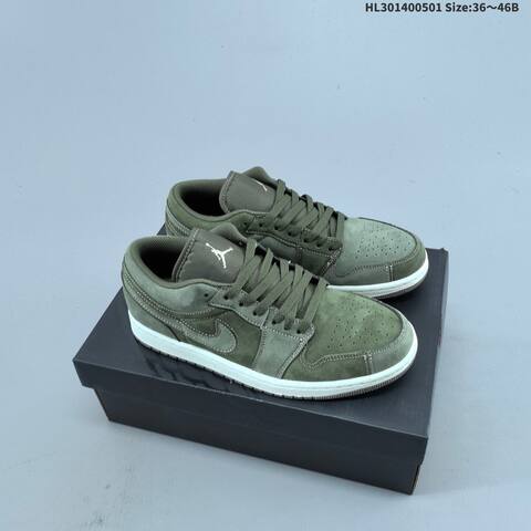 Nike Air Jordan 1 Low Olive Green Gray White 36 46B Lifestyle - Women's (BS-66058)