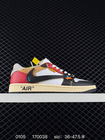 Jordan Air Jordan 1 Low Off White Travis Scott White Black Blue Tan Cream EU 36-47 5 Sneaker - Unisex (BS-79893)
