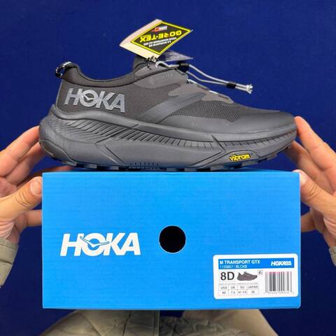HOKA ONE ONE Transport GTX Black Dark Grey Trail Shoe Trail Running Sneakers BS-86835