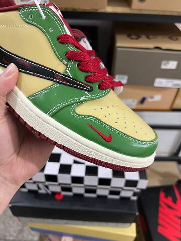Jordan Air Jordan 1 Low Green Beige Red Cream Black Sneaker BS-87217