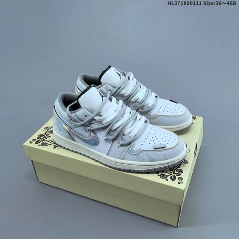 Jordan Air Jordan 1 Low White Light Grey Iridescent Silver EU 36-46 Casual - Unisex (BS-67015)