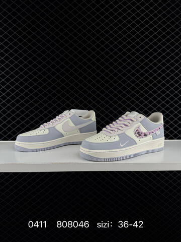 Nike Air Force 1 07 LV8 Light Grey Cream White Lavender Purple With Glitter Rose Swoosh And Pearl Charm EU 36-42 Lifestyle - Unisex (BS-72178)
