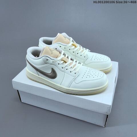 Jordan Air Jordan 1 Low White Cream Metallic Team Gold 36 46B Casual - Women's (BS-67082)