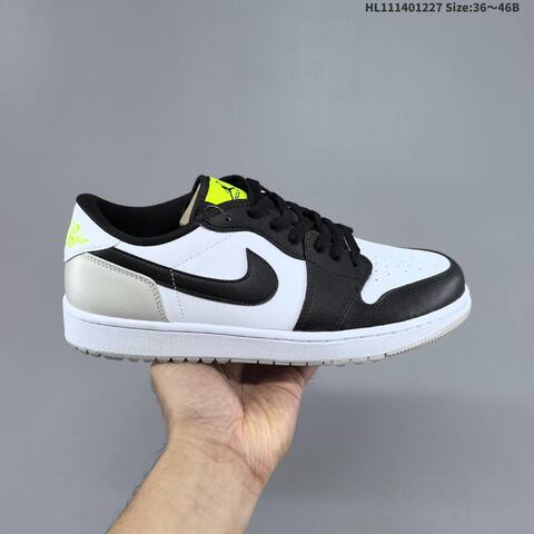 Nike Air Jordan 1 Low Black White With Neon Yellow Accents 36 46B Casual - Women's (BS-67249)