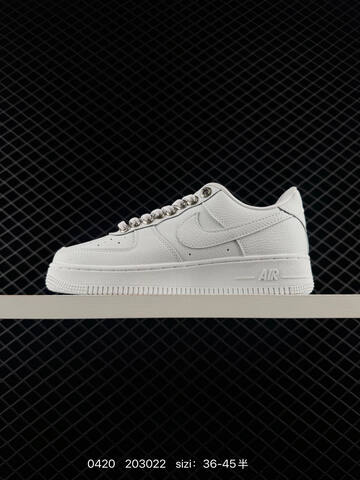 Nike Air Force 1 Triple White NOCTA x Chrome Hearts Custom With Metallic Silver Eyelets Lace Lock Love You Forever Embossed Heel Also All-black Variant With Rhinestone Swoosh And Heel Detailing EU 36-45 Half Sizes Available Lifestyle - Unisex (BS-71983)