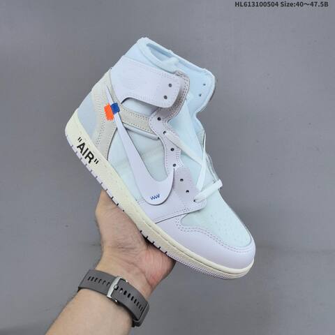 Jordan Air Jordan 1 High OG x Off-White White Light Blue Cream With Orange And Blue Accents 40 47 5 Lifestyle - Men s BS-66053