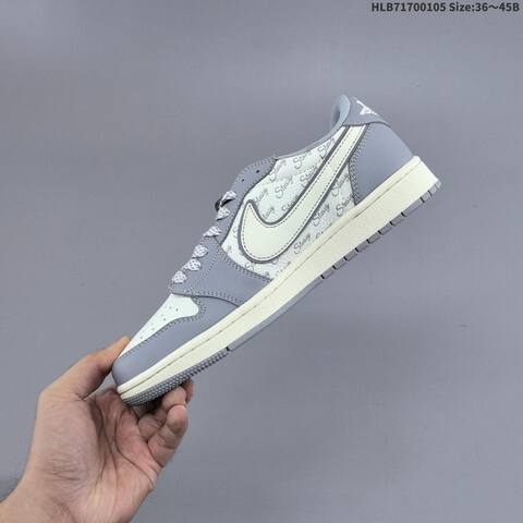 Nike Air Jordan 1 Low Travis Scott x Louis Vuitton DIY White Gray Cream 36 45 Lifestyle - Unisex (BS-67090)