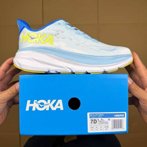 HOKA ONE ONE Clifton 9 Light Blue Blue White Yellow Running Shoe Running Sneakers BS-86865
