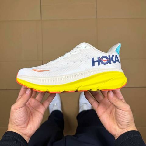 HOKA Clifton 9 White Yellow Orange Blue Running Shoe Running Sneakers (BS-86861)