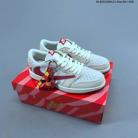 Nike Air Jordan 1 Low White Red Black 36 45B Lifestyle - Women's (BS-66906)