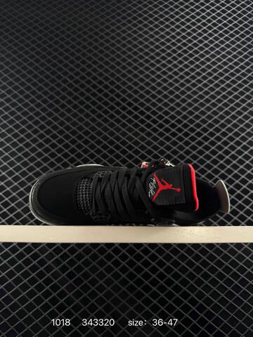 Jordan Air Jordan 4 Retro Black Canvas Black Grey Red White 36-47 Basketball Shoe - Unisex BS-80489