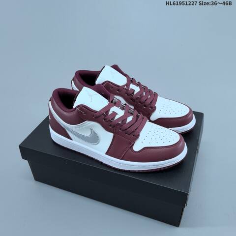 Jordan Air Jordan 1 Low Burgundy And White With Gray Swoosh 36 46 Basketball - Unisex (BS-67247)