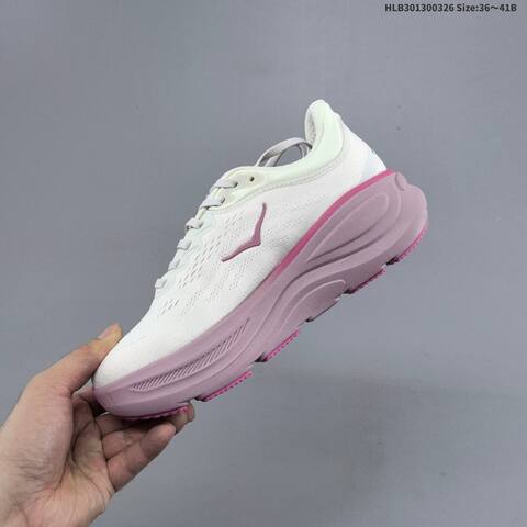 HOKA ONE ONE Bondi 8 White Light Pink Dark Pink EU 36-41 Running Shoe Running Sneakers - Unisex (BS-69373)