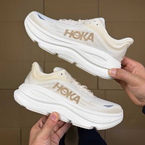 HOKA Bondi 9 Off White Beige Light Blue Running Shoe Running Sneakers (BS-86908)