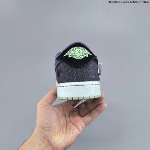 Nike Air Jordan 1 Low OG Black Purple Gray With White Laces 36 46 Casual - Unisex (BS-67179)