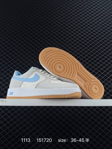 Nike Air Force 1 07 Low White Light Grey With Light Blue Swoosh And Lining Gum Sole EU 36-45 5 Lifestyle - Unisex (BS-74222)