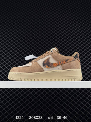 Nike Air Force 1 07 Tan Beige Cream With Brown-orange Patterned Swoosh 36-46 Lifestyle - Unisex (BS-73525)