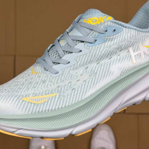 HOKA ONE ONE Clifton 9 Light Blue White Yellow Running Shoe Running Sneakers (BS-86862)