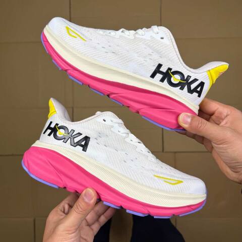 HOKA ONE ONE Clifton 9 White Pink Yellow Cream Purple Running Shoe Running Sneakers (BS-86878)