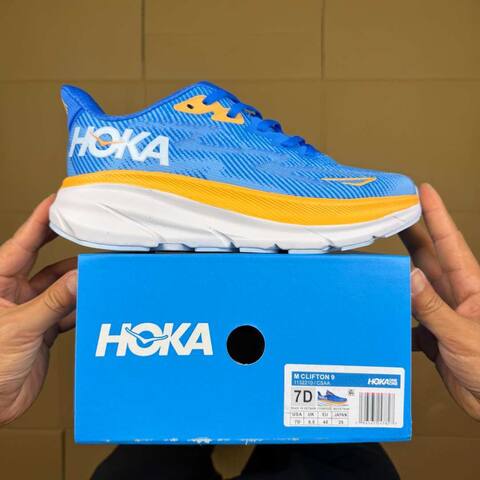 HOKA ONE ONE Clifton 9 Blue Orange White Light Blue Running Shoe Running Sneakers BS-86867