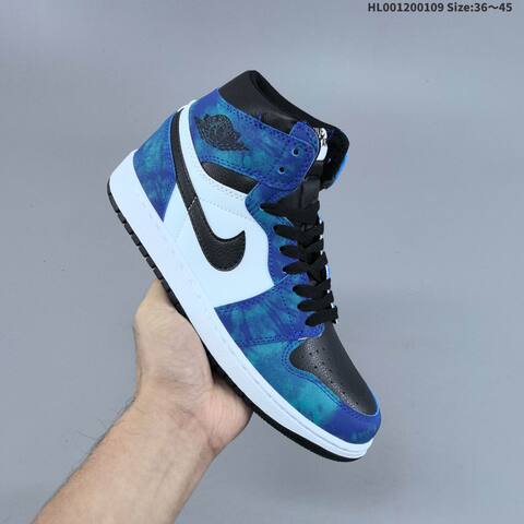 Nike Air Jordan 1 High OG Black Blue White Tie-dye 36 45 Basketball - Unisex (BS-67039)