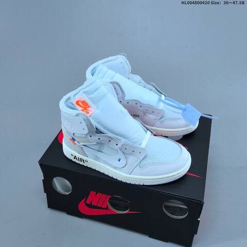 Jordan Air Jordan 1 High OG White Light Grey Off-white With Blue And Orange Accents 36 47 5B Lifestyle - Unisex (BS-66125)