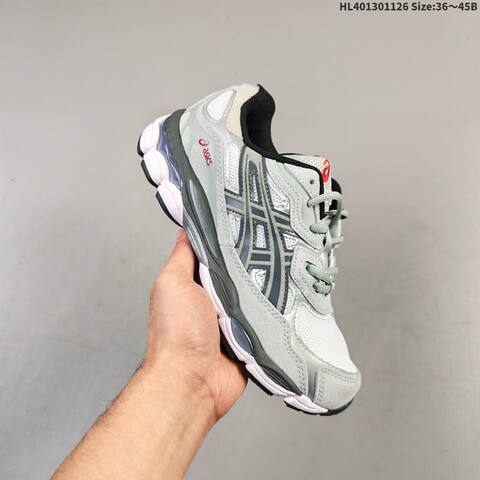 ASICS GEL-NYC AHAR 1203A571-100 Silver White Dark Grey Black Red EU 36-45 Running Shoe Running Sneakers - Unisex (BS-69226)