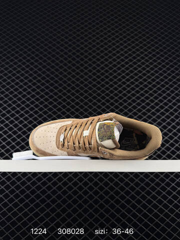 Nike Air Force 1 07 Tan Beige Cream With Brown-orange Patterned Swoosh 36-46 Lifestyle - Unisex (BS-73525)