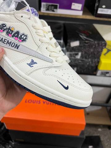 Jordan Air Jordan 1 Low Travis Scott x Doraemon x Louis Vuitton DZ2688-004 Sail Navy Blue White Sneaker BS-87195